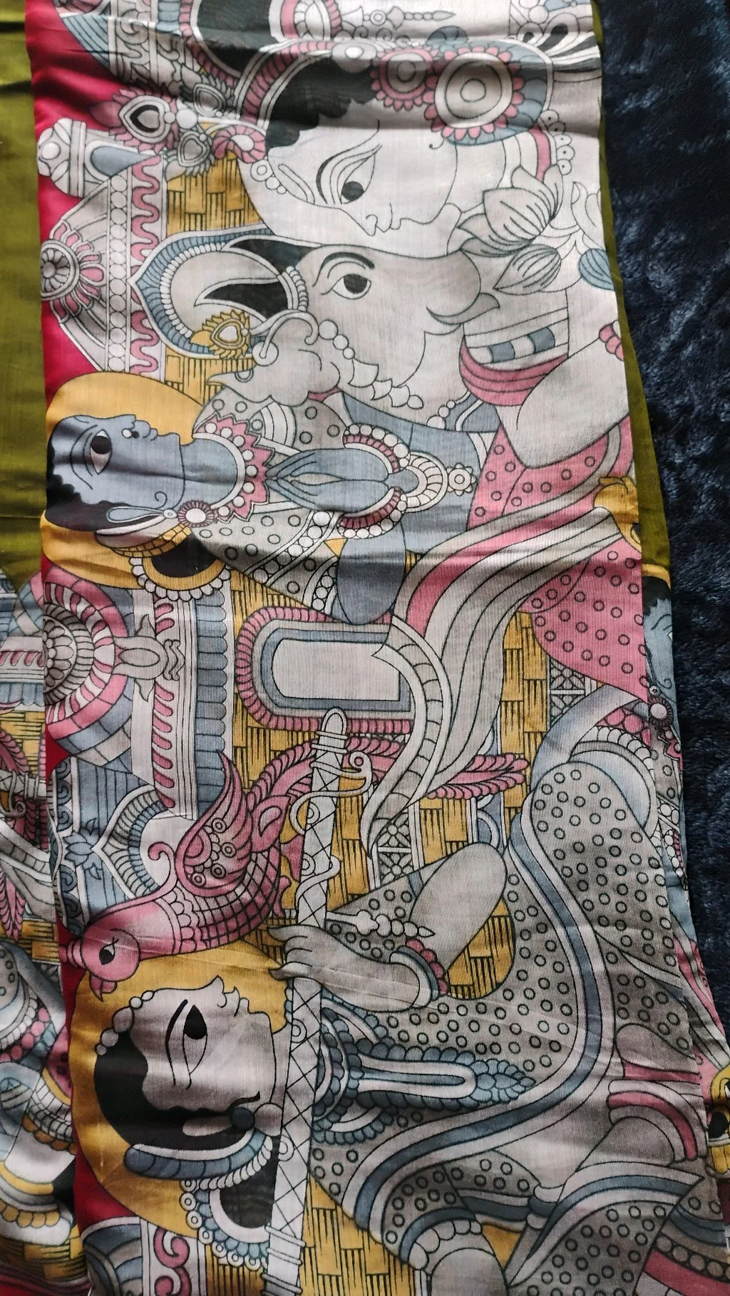 Mangalagiri Kalamkari Olive Green Saree 4