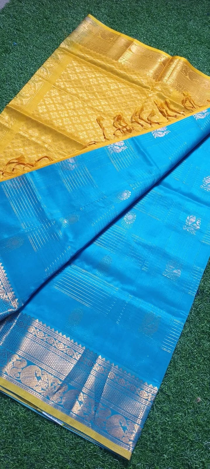 Sky Blue Mangalagiri Silk Saree with Golden Zari