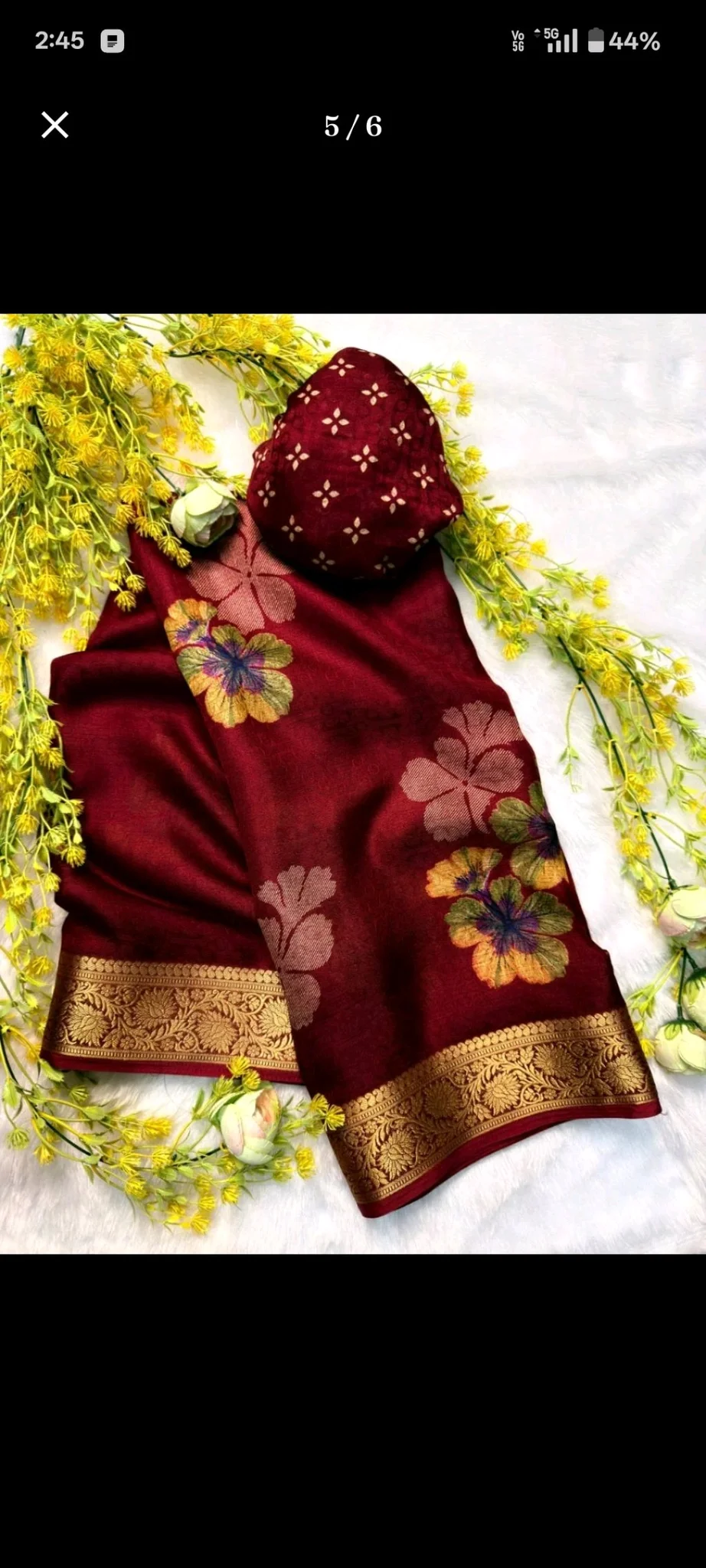 Purple Silk Blend Saree with Floral Weave and Zari Border thumbnail 5