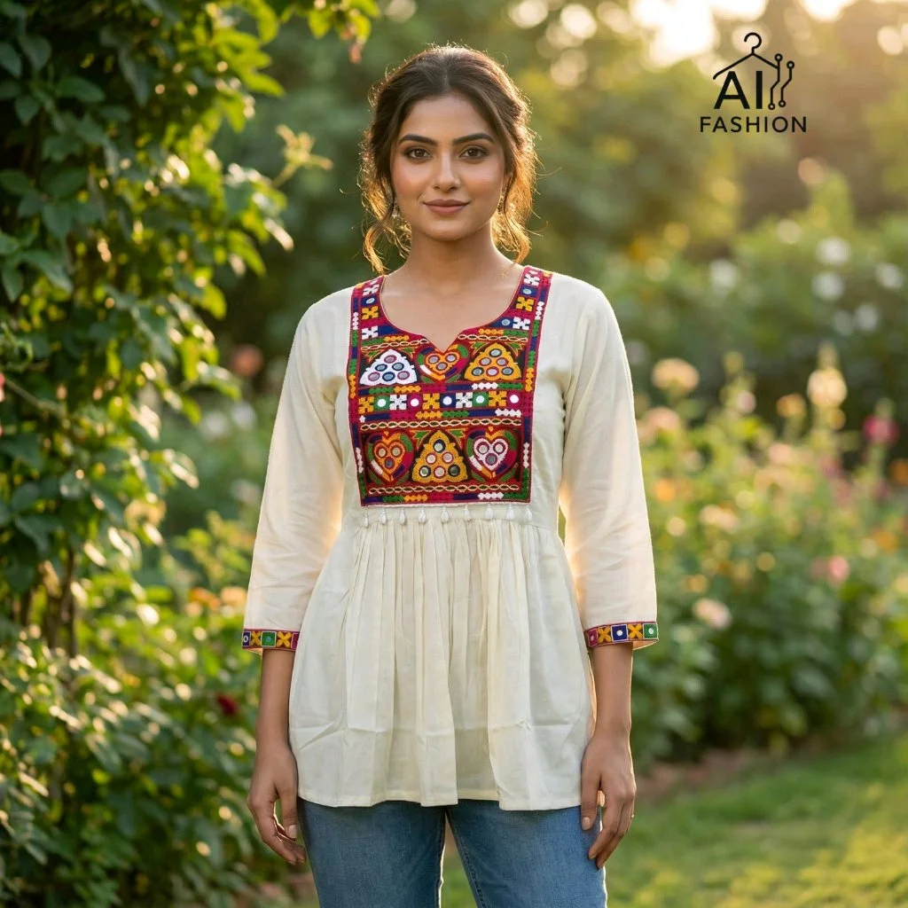 Rayon Kurti with Colorful Mirror Work Embroidery 2