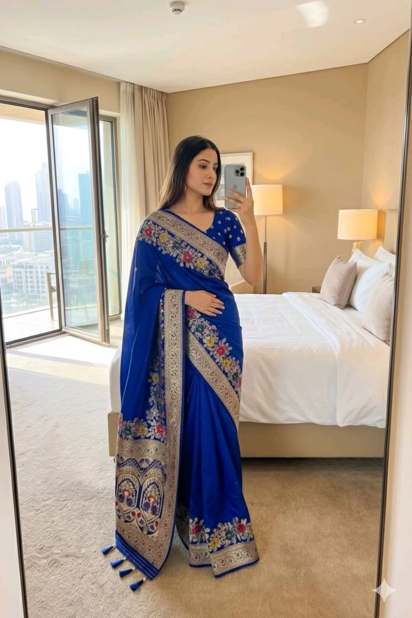 Sift Dola Silk Saree with Floral Zari Weaving thumbnail 1