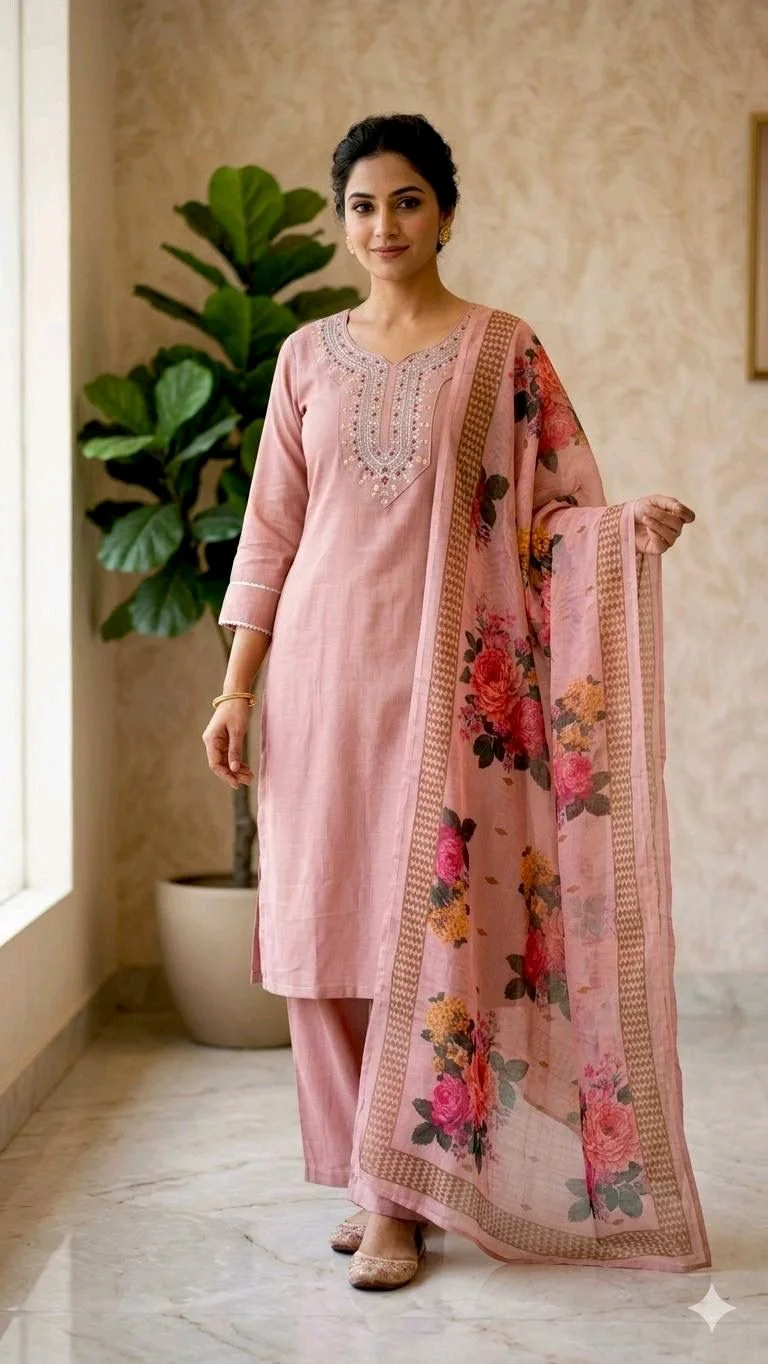3-piece Kurta Set with Floral Dupatta thumbnail 5
