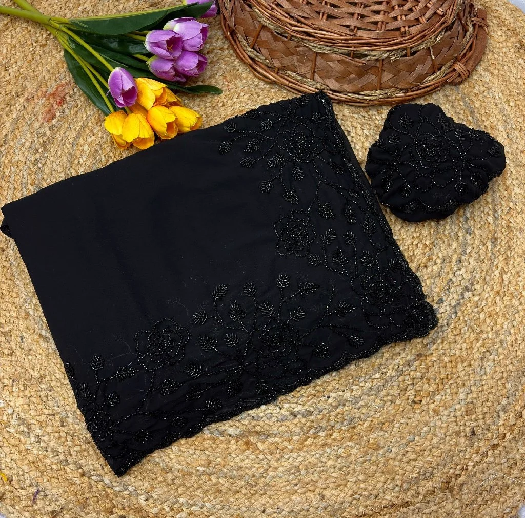 Black Embroidered Georgette Saree - Variant 4