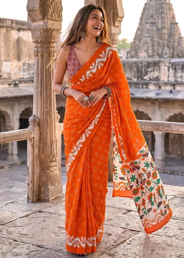 Soft Pure Cotton Sarees With Ikkat Print thumbnail 8