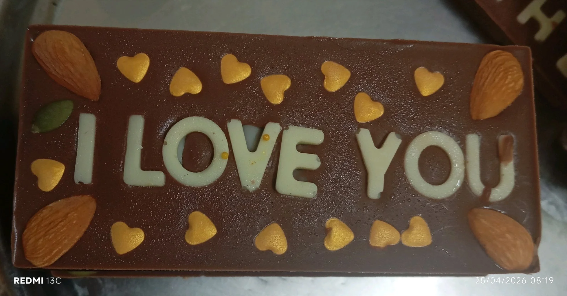 I Love You Chocolate Bar with Nuts and Hearts