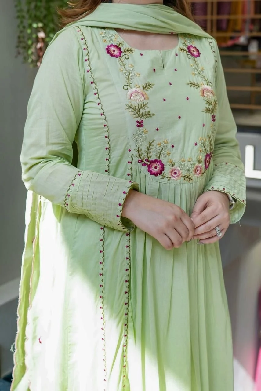 Pistachio Green Embroidered Anarkali Kurta Set with Dupatta 2