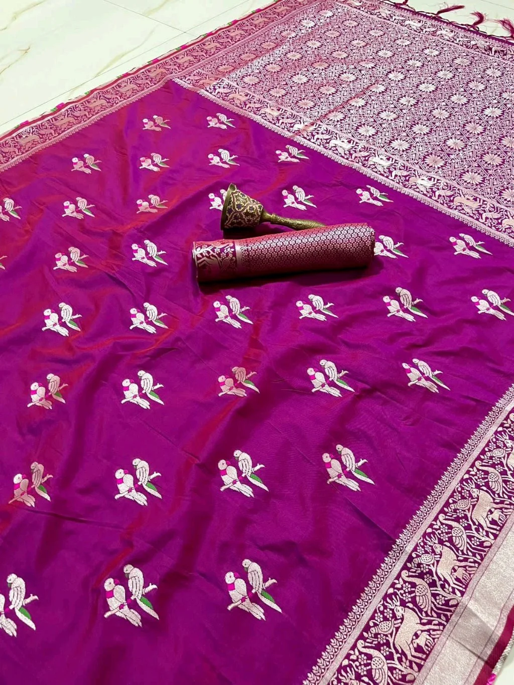 Pure Silk Saree With Zari Border thumbnail 7