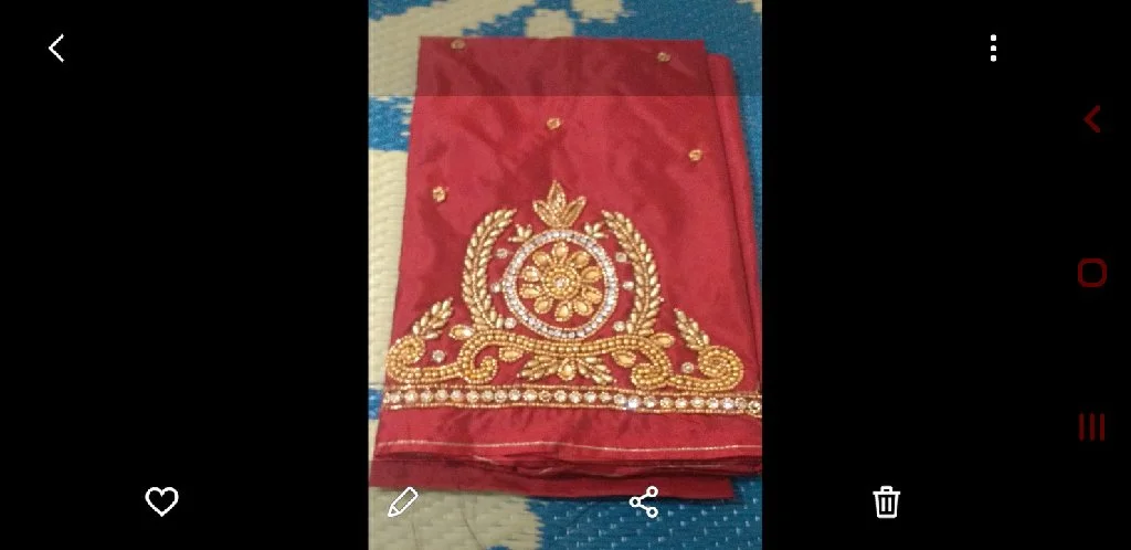 Red Maggam Work Blouse Piece with Gold and Silver Embroidery