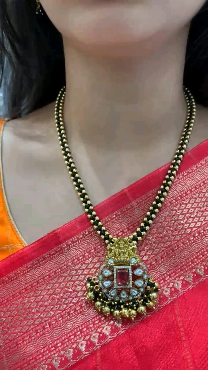 Black Beads With Gold Plated Short Chain