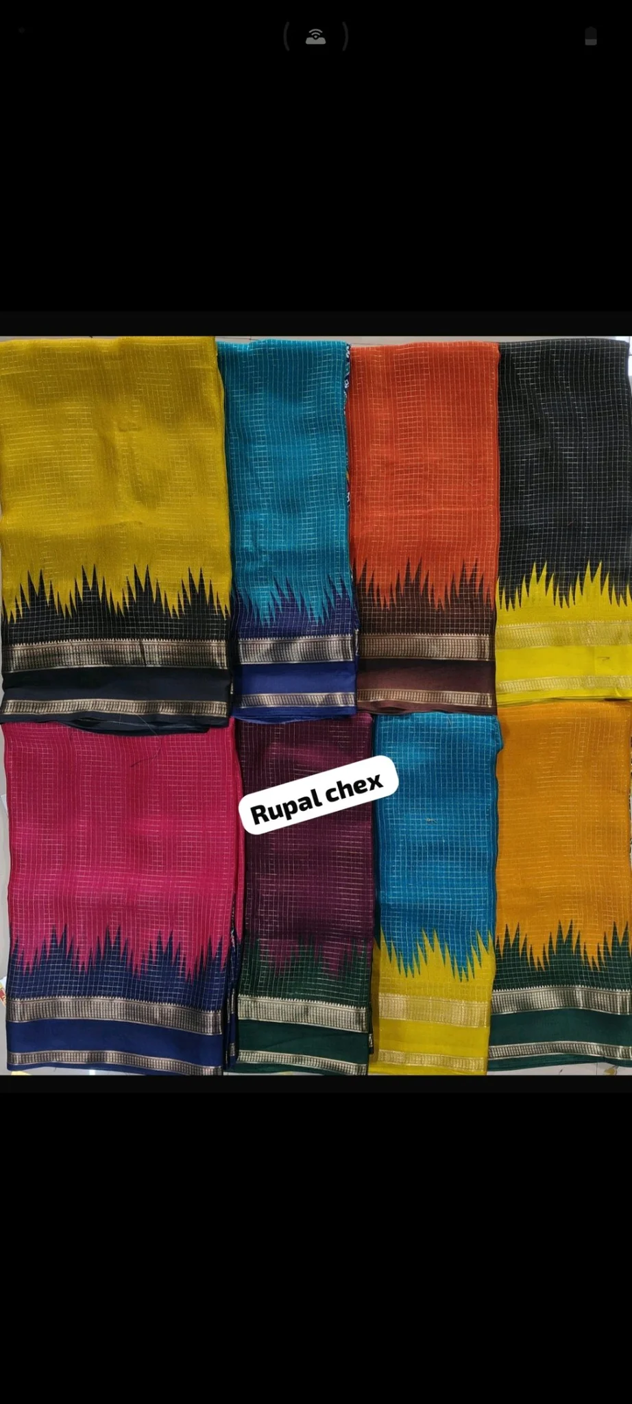 Rupal Chex Checkered Sarees with Zigzag Border
