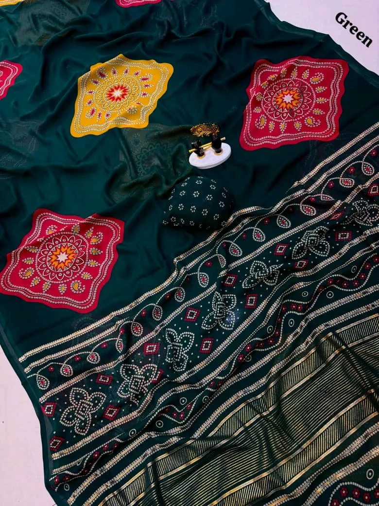 Black Bandhani Print Saree with Colorful Motifs thumbnail 10
