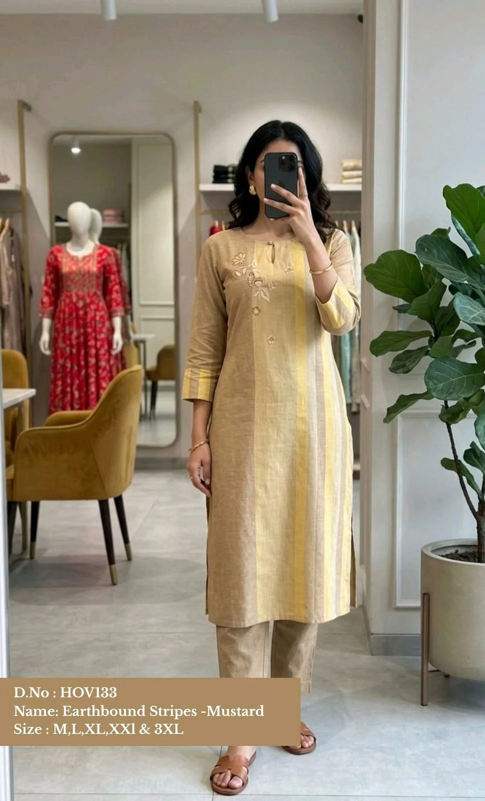 Earthbound Stripes Brick Brown and Green Embroidered Kurta Set 6