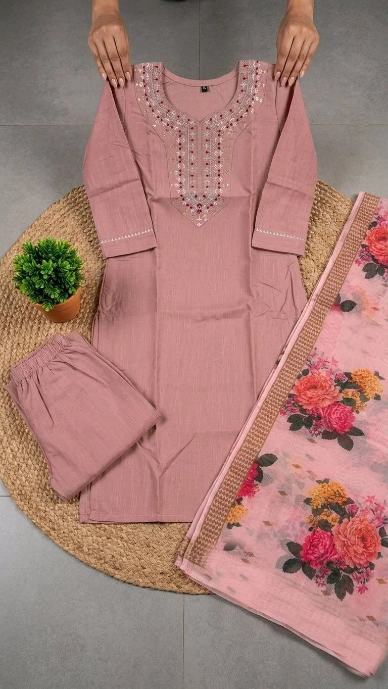 3-piece Kurta Set with Floral Dupatta thumbnail 7