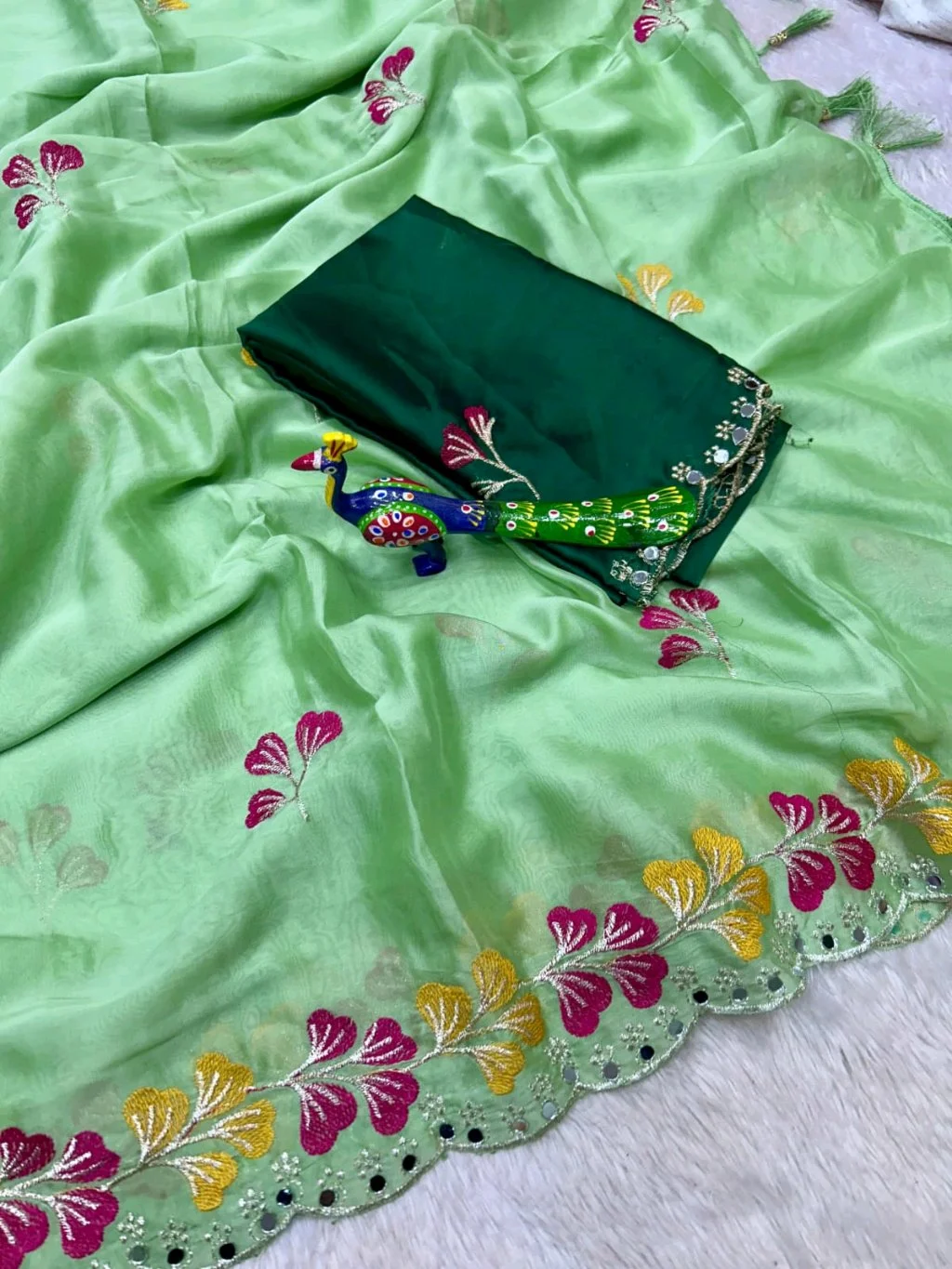 Soft Rangoli Saree with Multicolor Floral Embroidery Blouse thumbnail 2