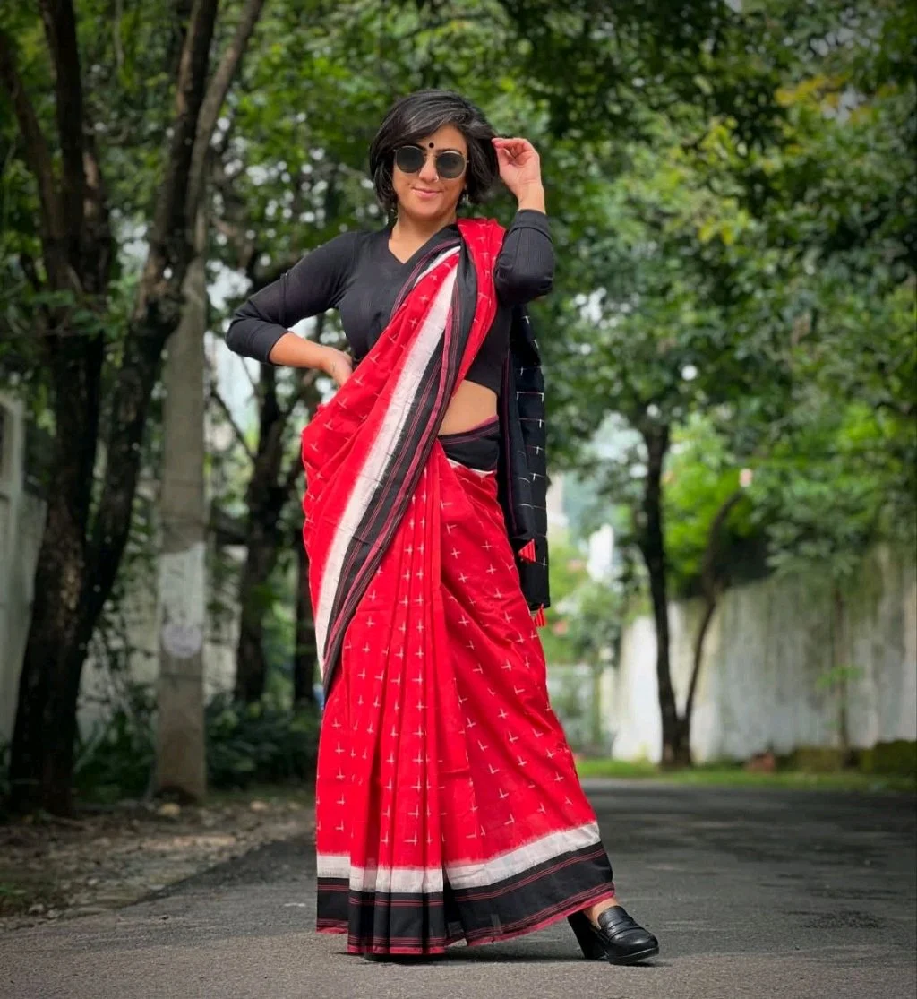 Ikkat Print Pute Lenin Cotton Saree 2