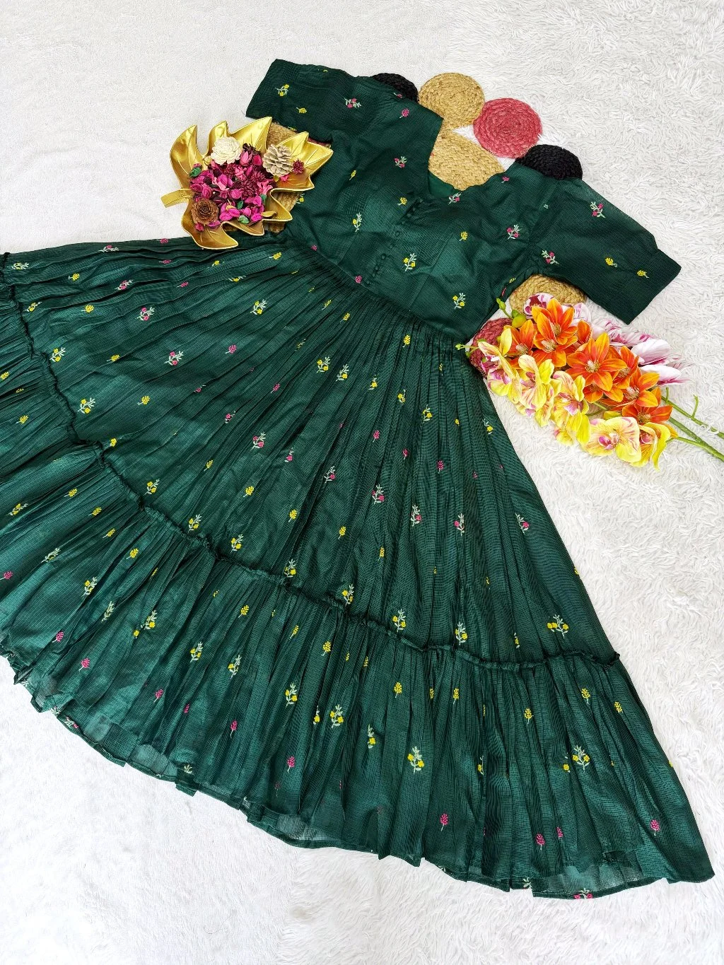 Soft Kota Frock with Colorful Leaf Prints 2