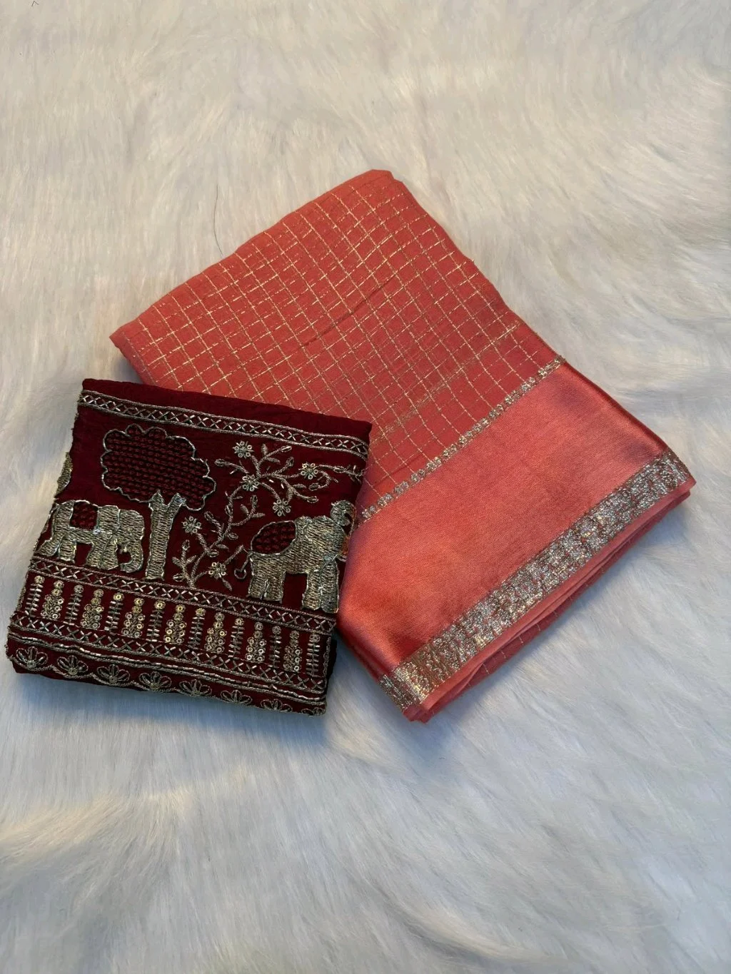 Viscose Georgette Saree with Elephant Embroidered Blouse thumbnail 3