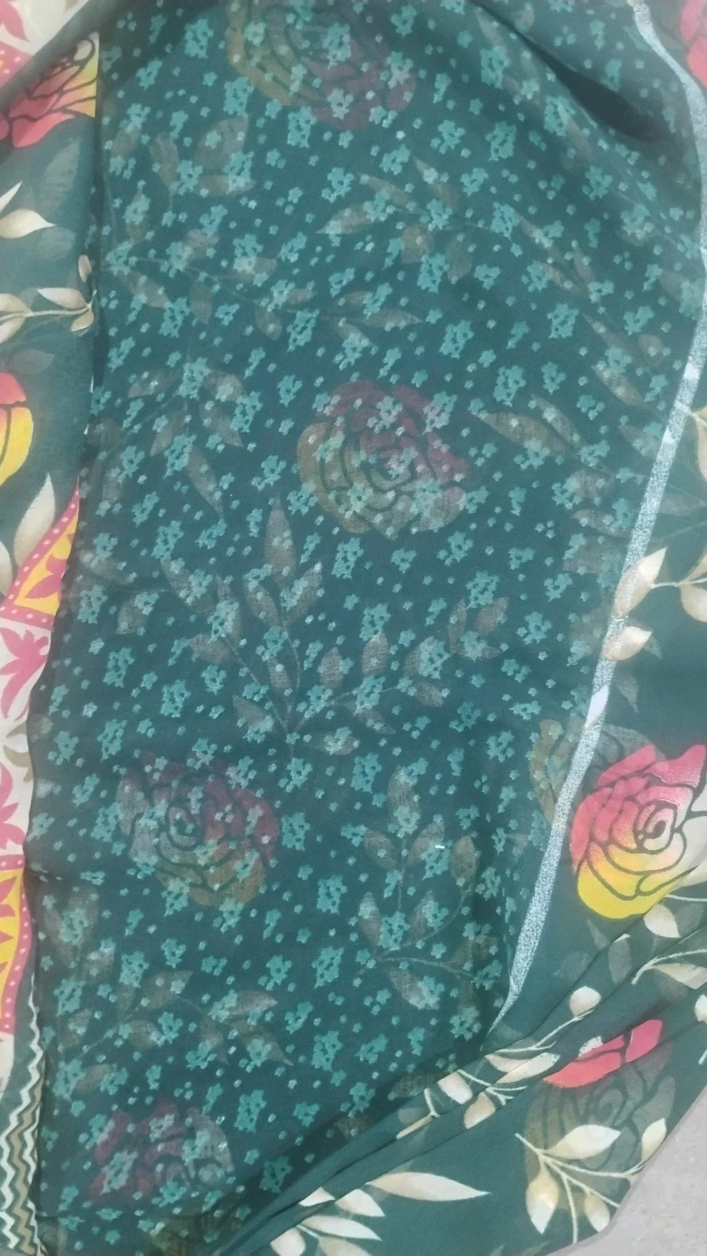 Combo Offer Dark Green & Mustard Yellow Floral Print Chiffon Saree thumbnail 2