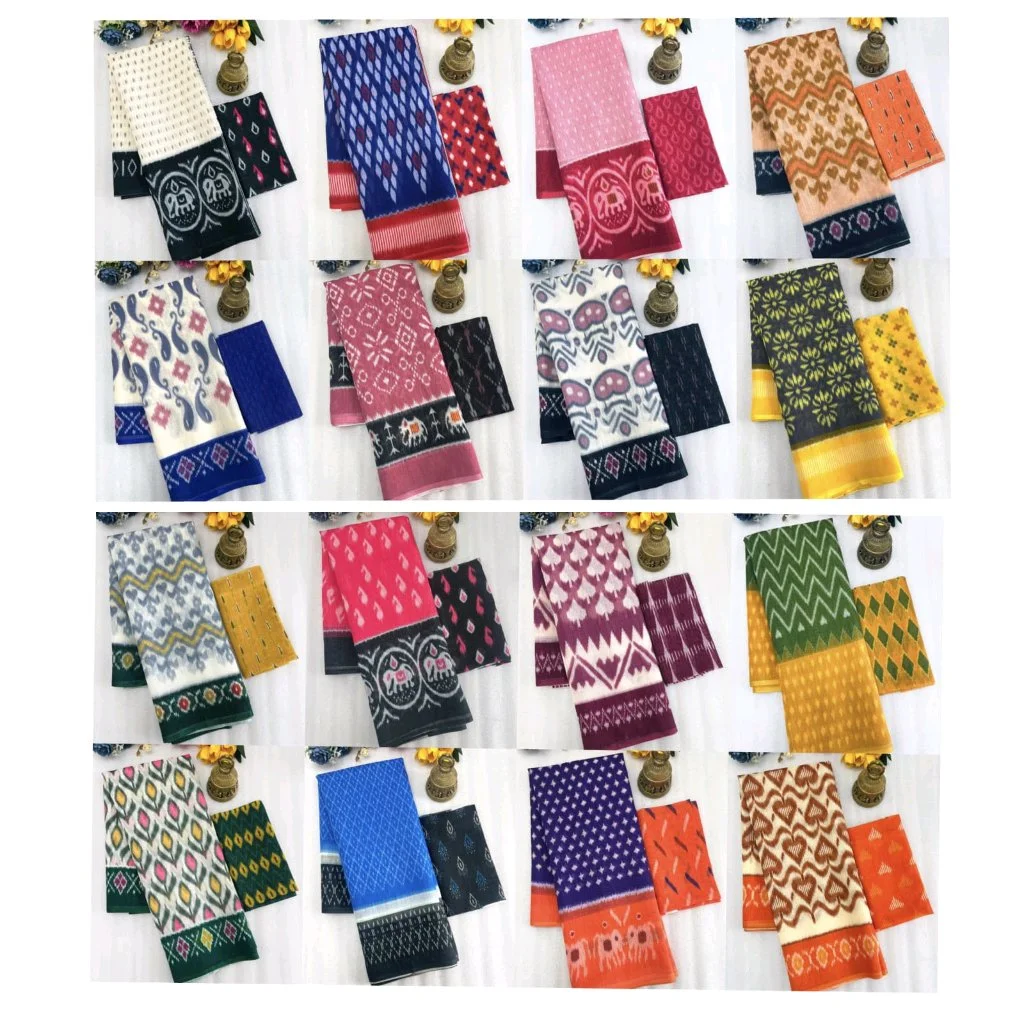 Vibrant Ikat Print Cotton Blend Sarees thumbnail 1