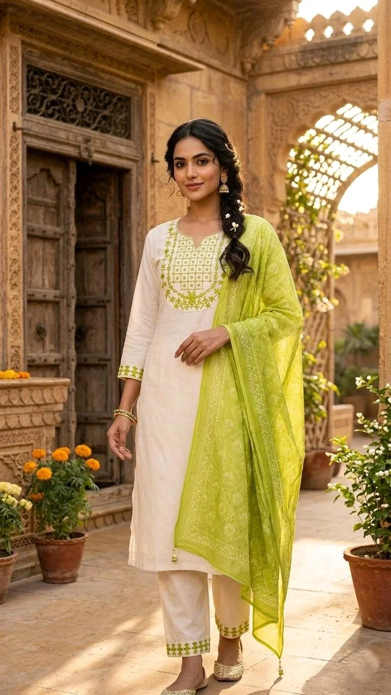 3-piece Kurta Set with Floral Dupatta thumbnail 6