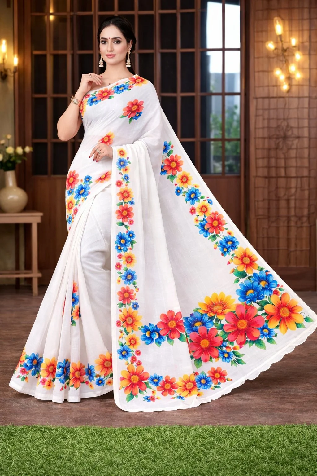 Rich cotton with blouse waight colour and sky blue colour sarees 2