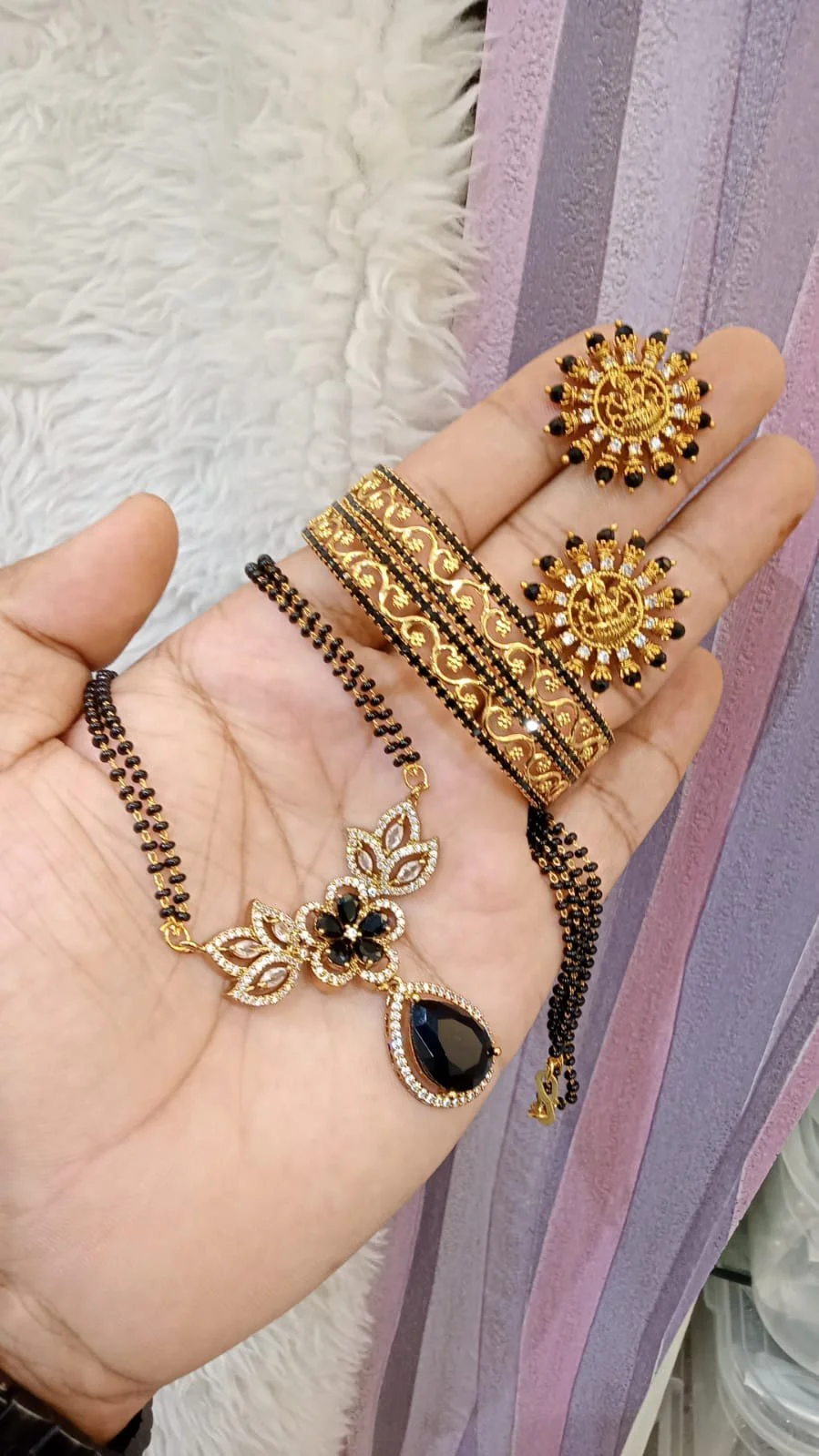 Gold Plated Mangalsutra Set with Bangles and Earrings