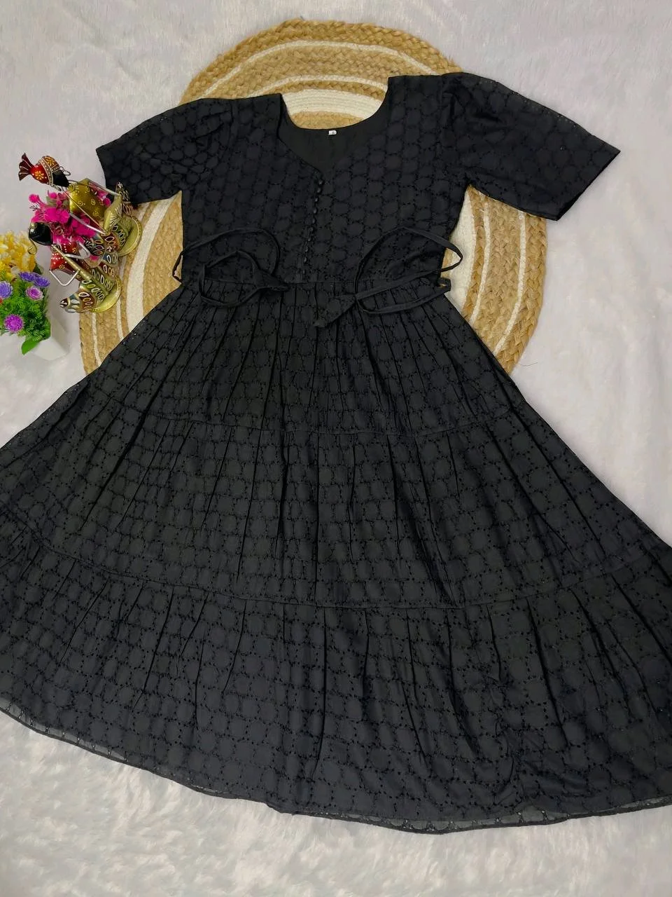 Tiered Frock Dress with Eyelet Pattern 2