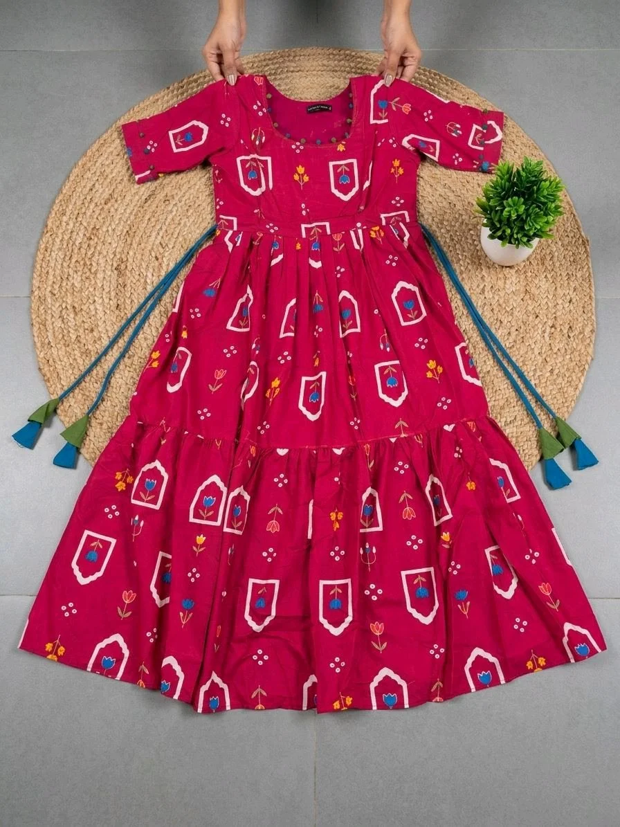 Floral Print Cotton Maxi Dress for Girls 9