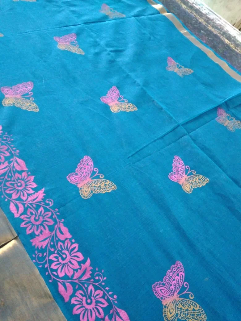 Teal Floral Print Fabric thumbnail 2