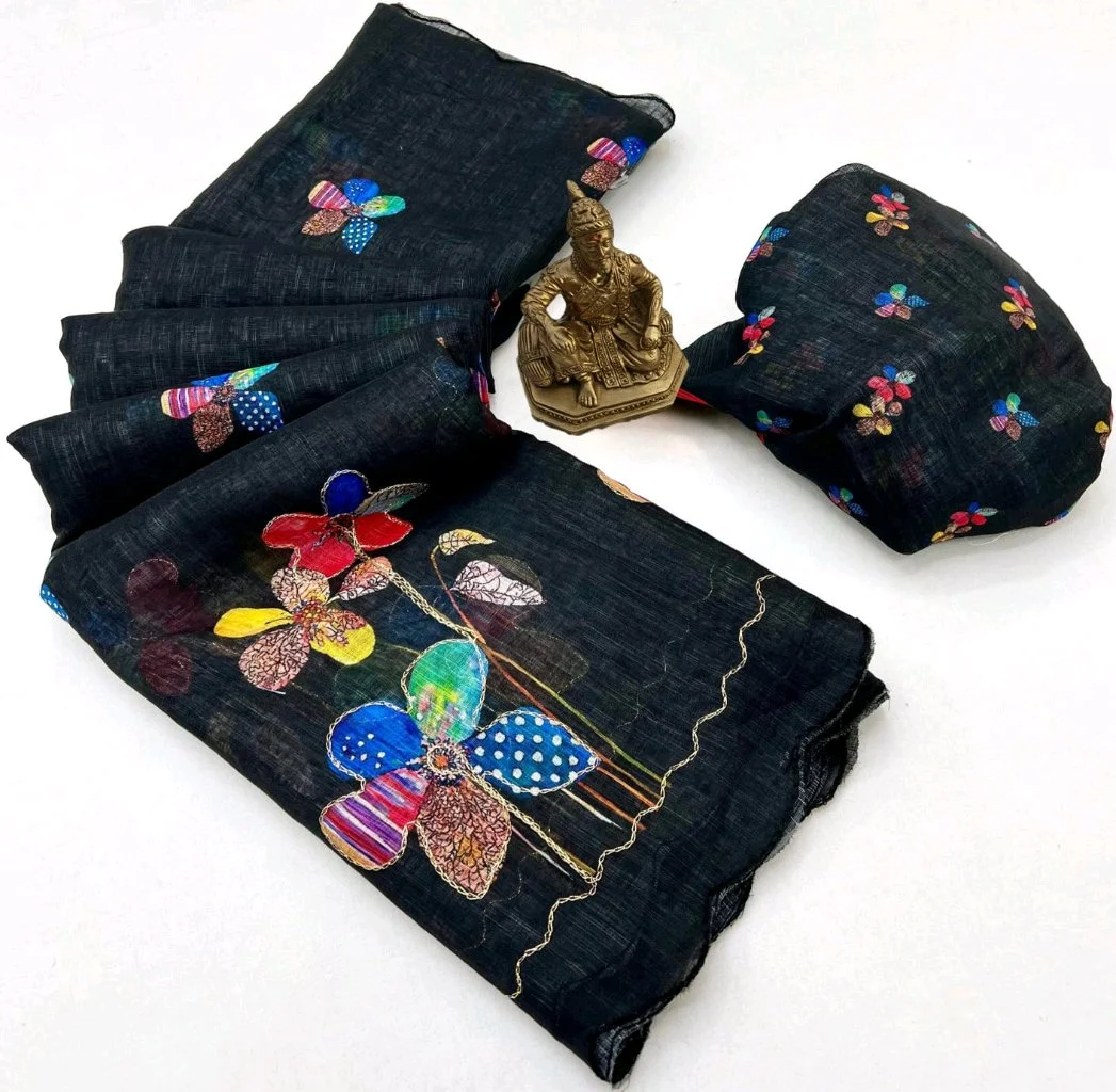 Floural Aari Work  Saree with Colorful Floral Design 3