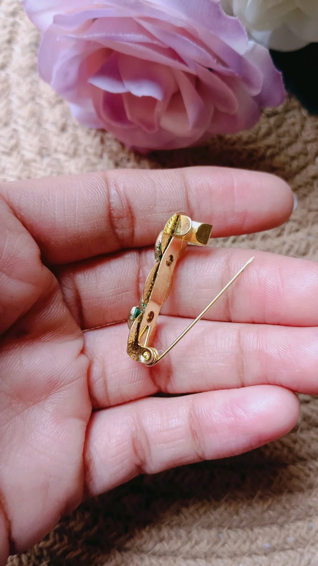 Gold Tone Turquoise Stone Saree Brooch Pin thumbnail 3