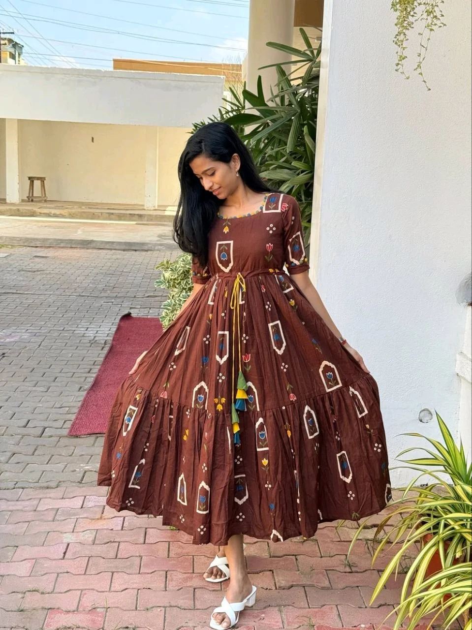 Floral Print Cotton Maxi Dress for Girls 3