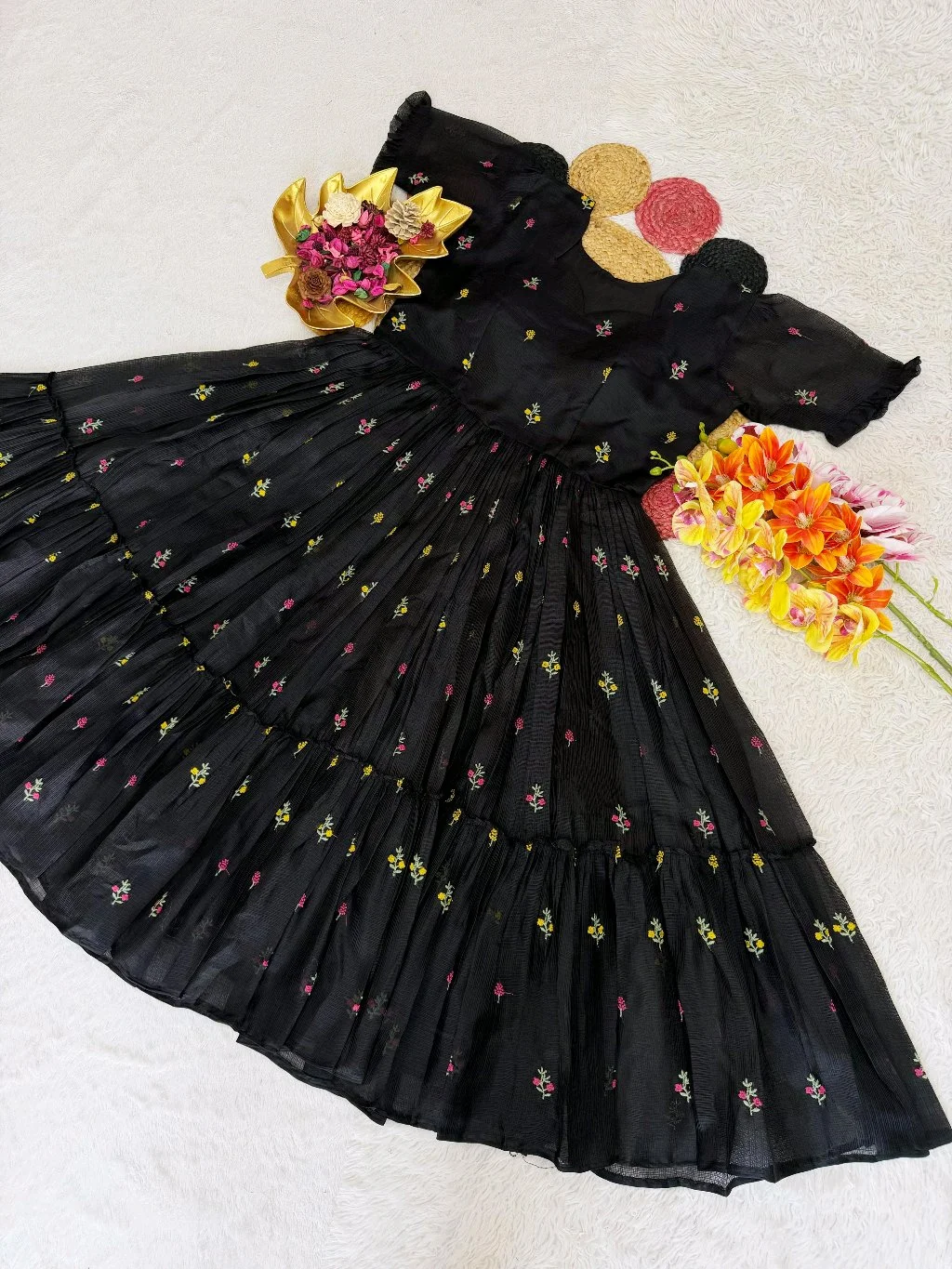 Soft Kota Frock with Colorful Leaf Prints 3