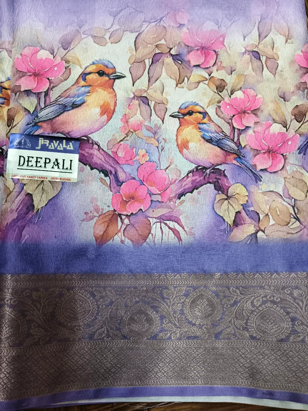 Purple Deepali Fancy Saree with Bird and Floral Print thumbnail 5