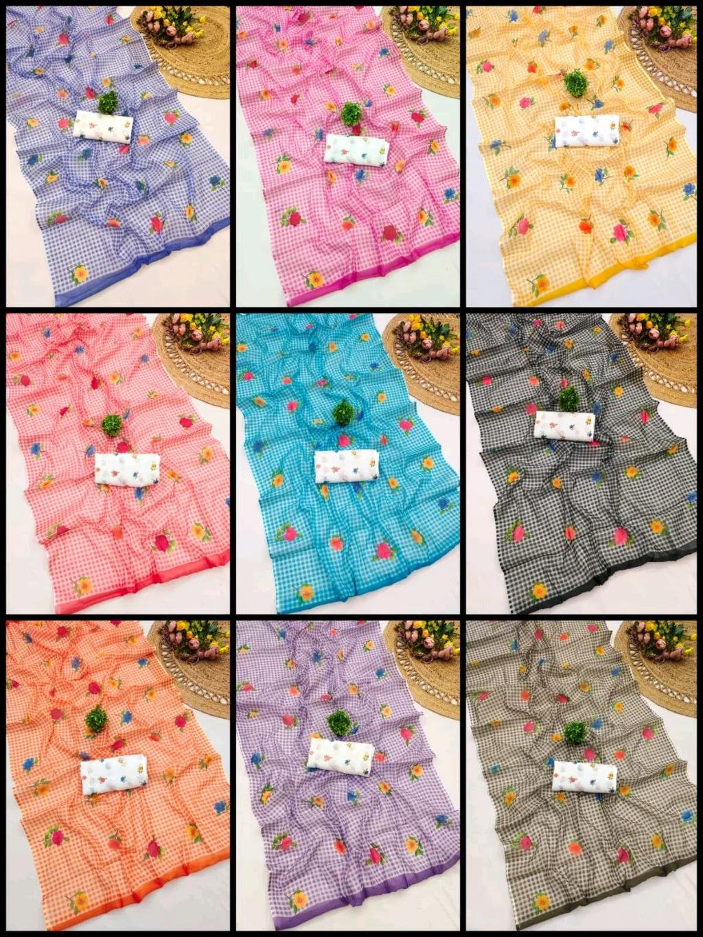 Soft Linen Cotton Checks Sarees 10