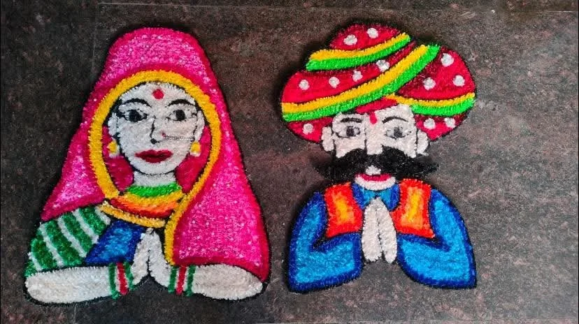 Traditional Indian Couple Rangoli Decor Set