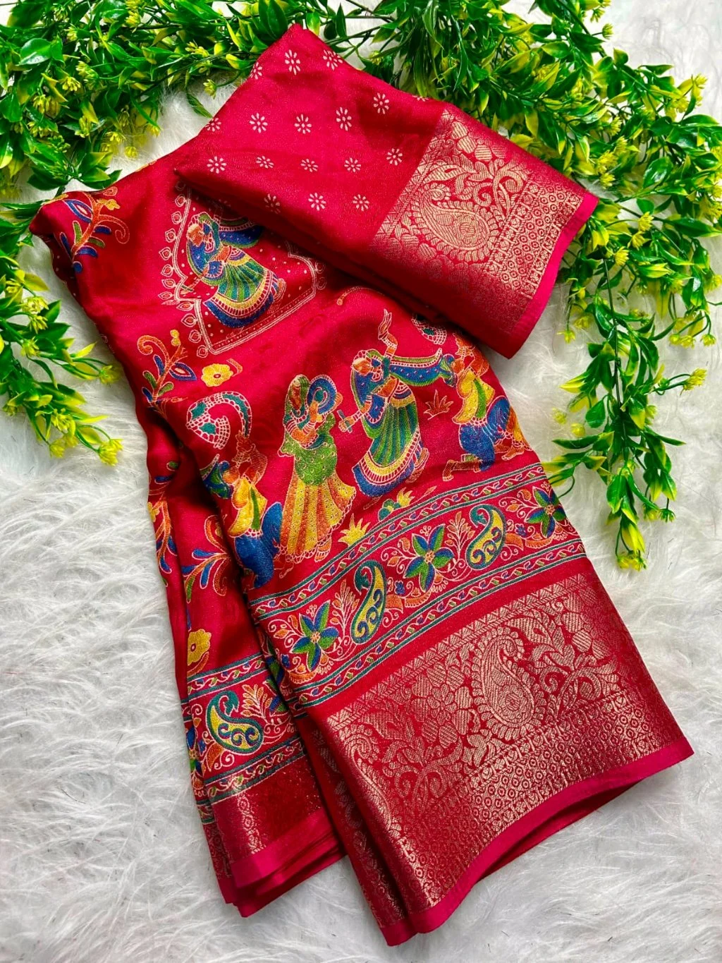 Mass Mellow  Soft Silk Saree with Colorful Folk Art Embroidery and Zari Border 3