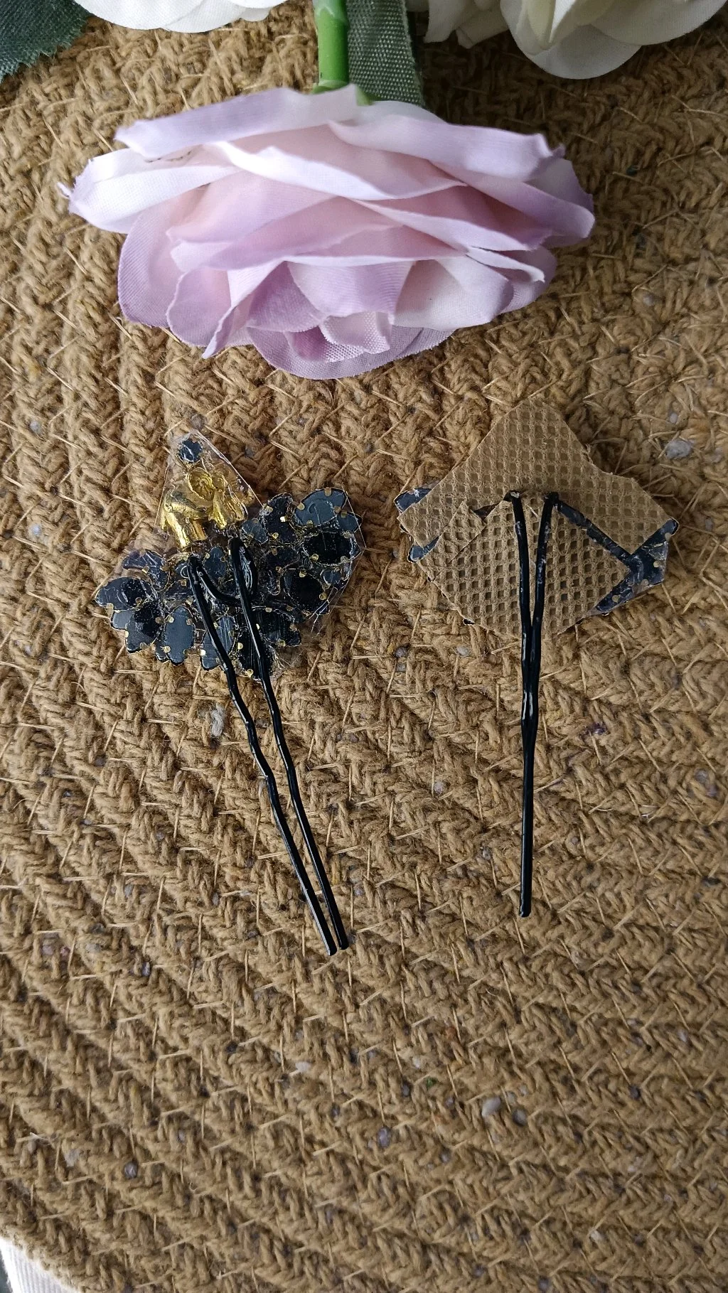 Gold Plated Elephant Hair Pins with Blue Stone Flowers thumbnail 2