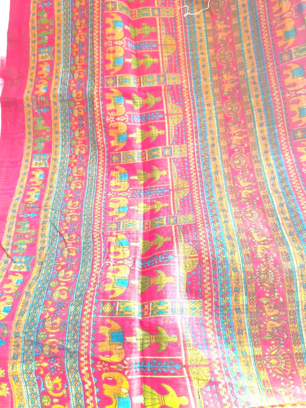 Blue and Red Kalamkari Style Print Cotton Saree thumbnail 2