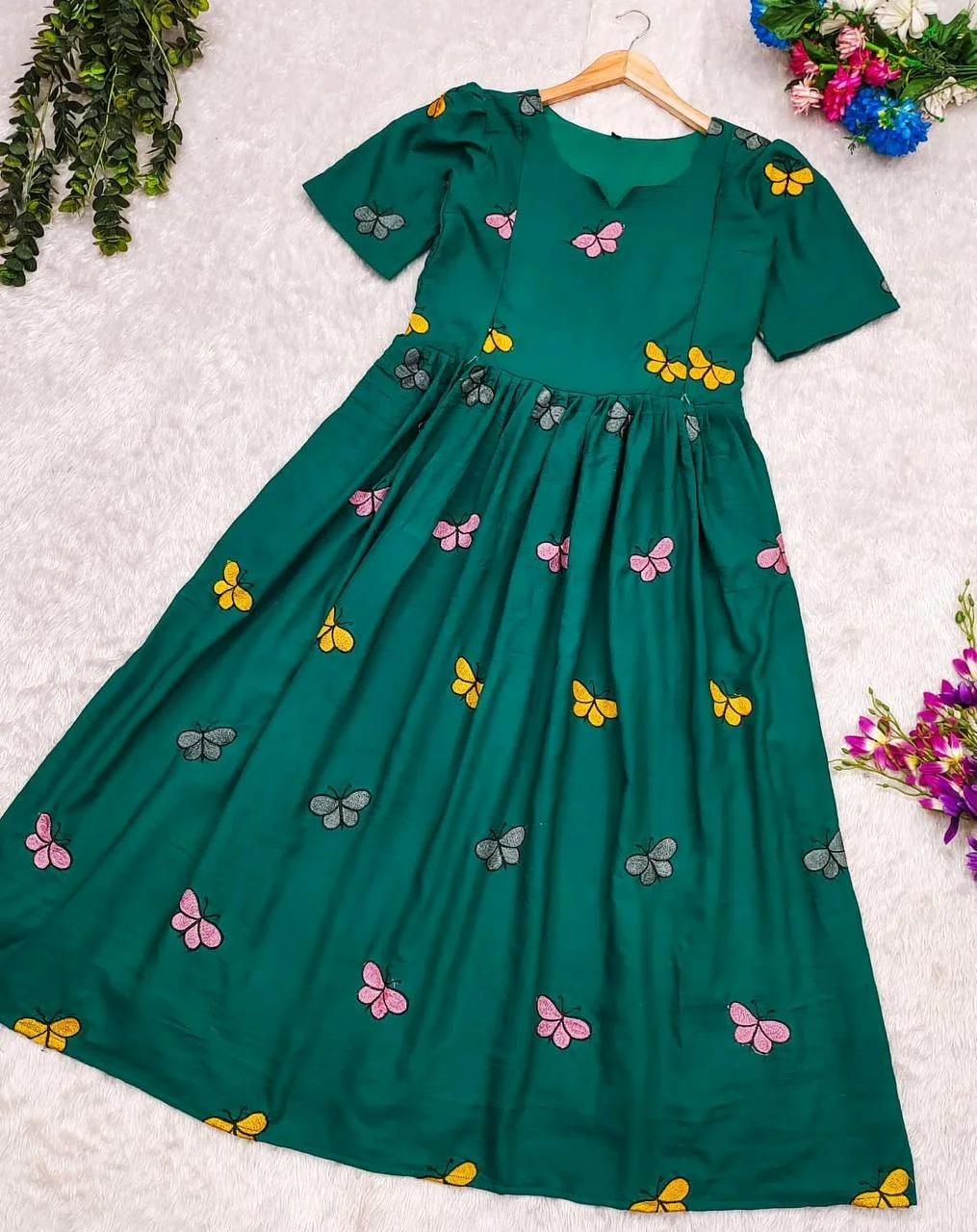 Teal Green Butterfly Print Anarkali Dress thumbnail 3
