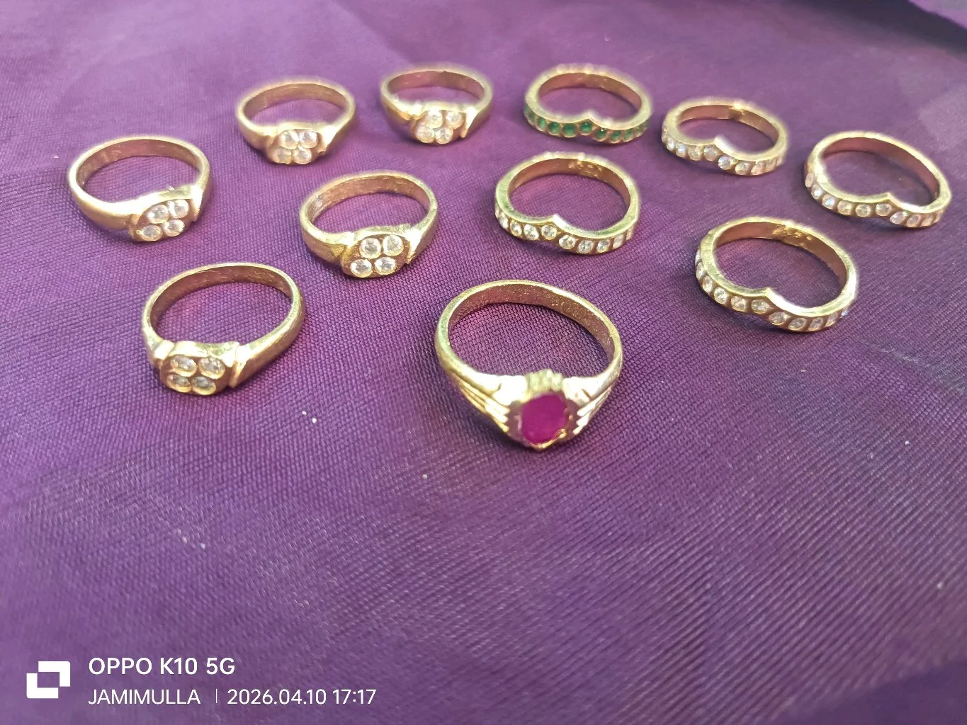 Gold Plated Panchaloha Rings with Clear and Colored Stones