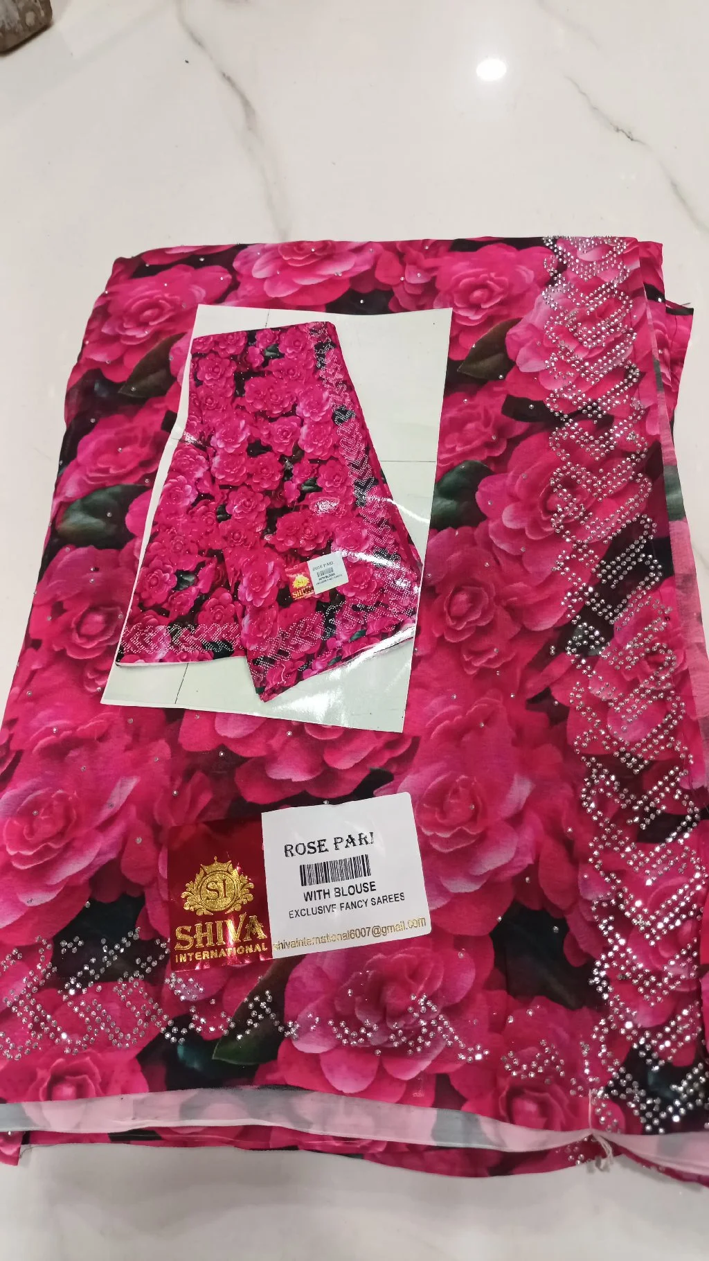 Shiva International Pink Rose Print Fancy Saree