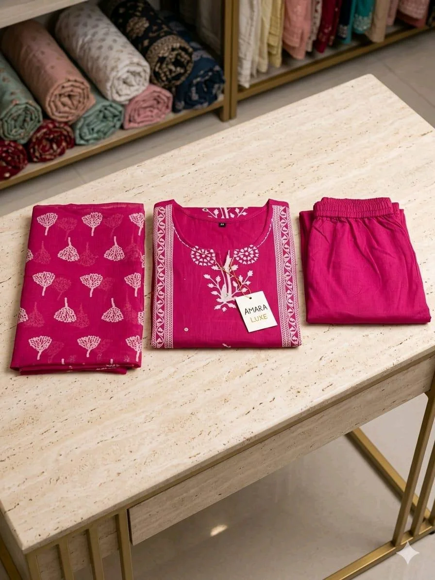 3-piece Kurti Set with Block Print Dupatta and Palazzo thumbnail 1