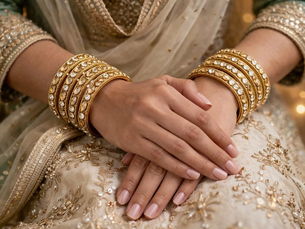 Gold Toned Stone Studded Bangles Set 4