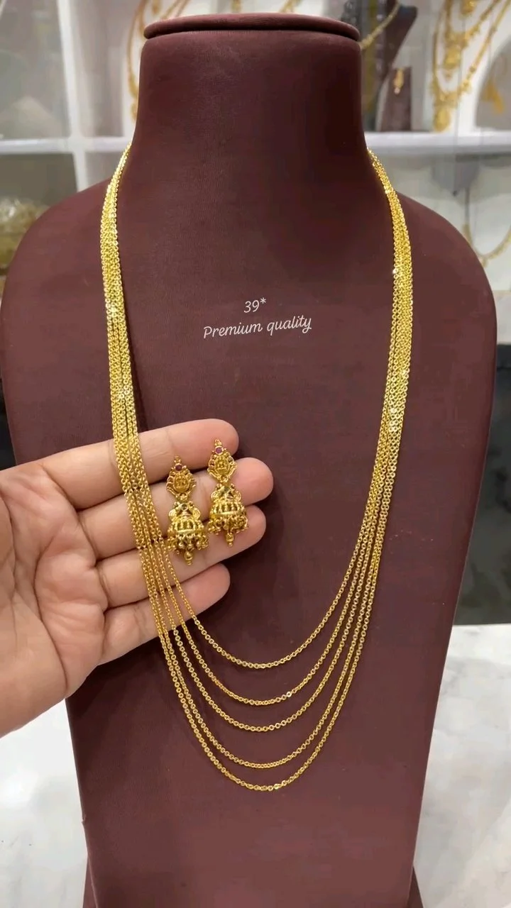 Multi-Layered Gold Finish Chain with Jhumka Earrings