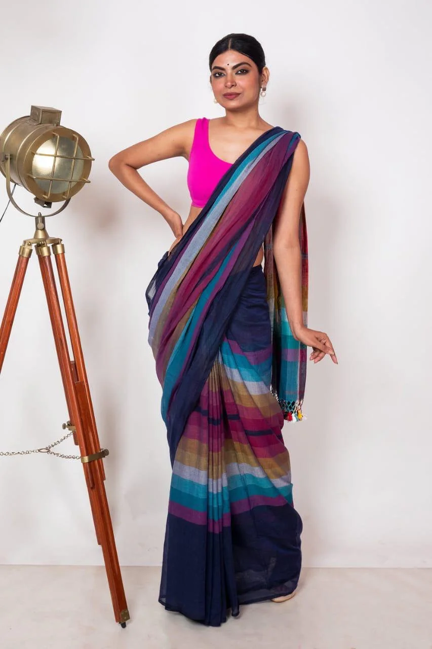 Black Multi-Color Kadi Cotton Saree thumbnail 4