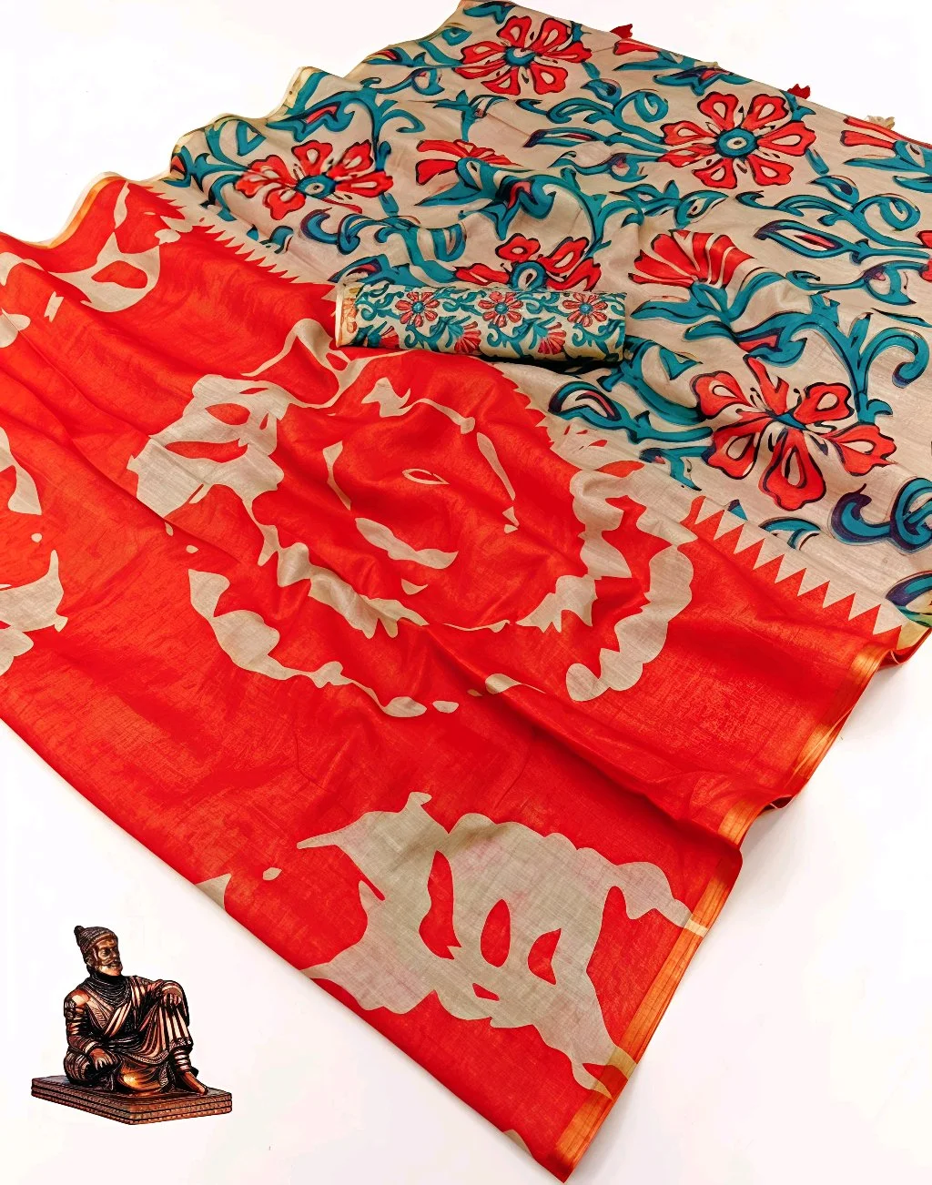 Shibori Kalamkari Print Viscose Silk Saree thumbnail 4