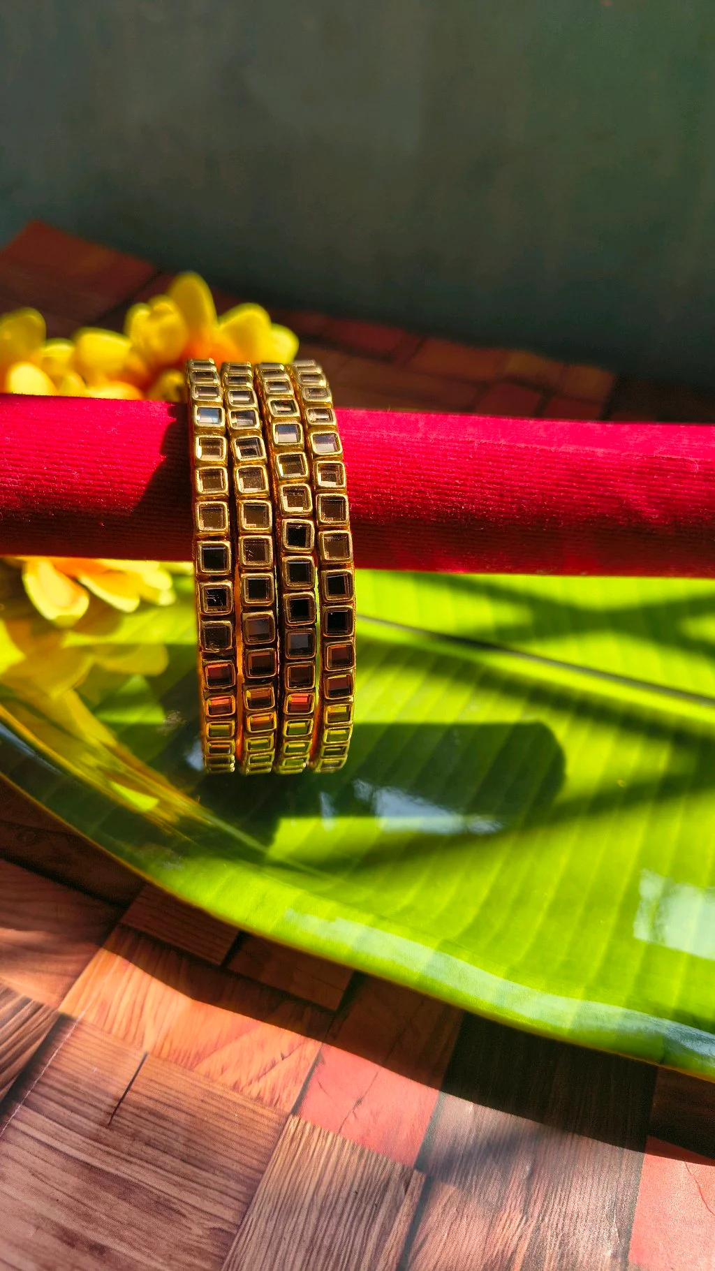 Gold Toned Tear Drop Design Bangle Set 3