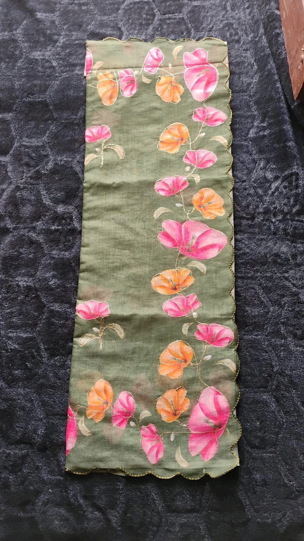 Lenin Cotton Olive Green Saree 2