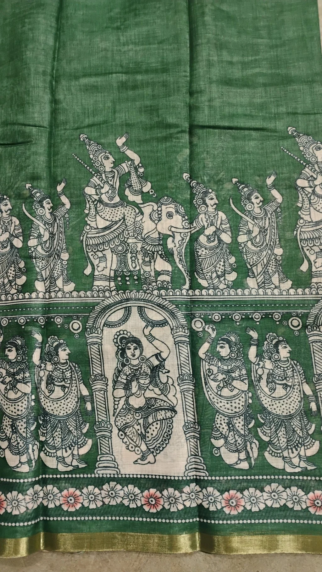 Green Kalamkari Print Linen Maheshwari Saree thumbnail 3